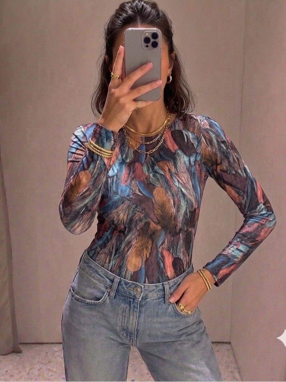Set of 3 Bodysuit Floral & Abstract Print Women's Tank Top - Multicolor